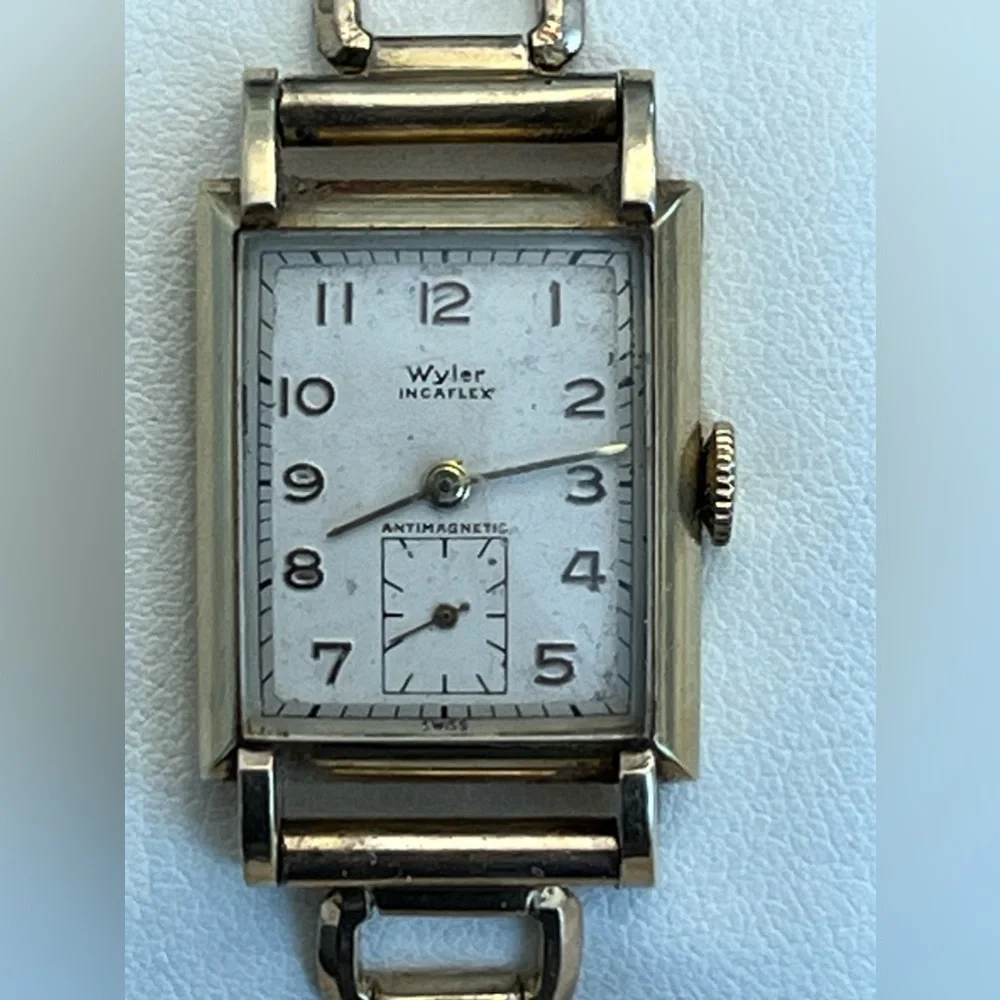 Wyler Incaflex 14K Gold Filled RARE Watch White Dial Vintage Stretch Bracelet